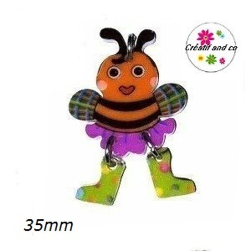 Breloque abeille colorée désarticuler 35mm