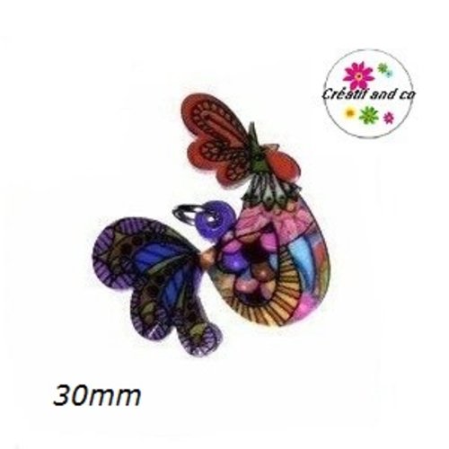 Breloque coq coloré 30mm