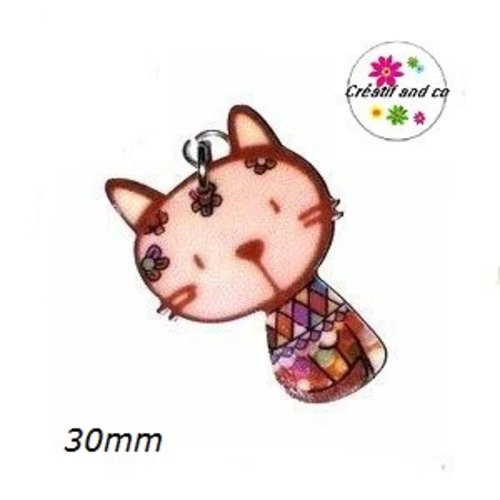 Breloque chaton tête chair 30mm