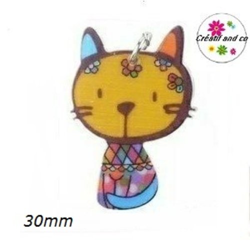 Breloque chaton tête jaune 30mm