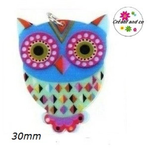 Breloque hibou coloré 30mm