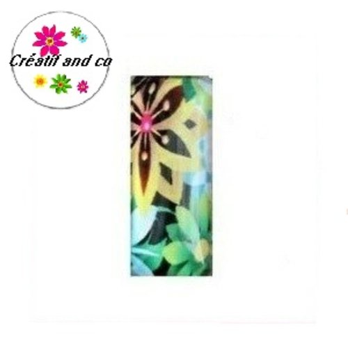 X2 cabochons rectangles colorés fleuris 10x25mm