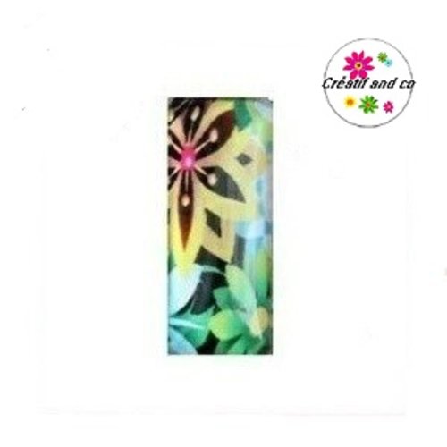 X2 cabochons rectangles colorés fleuris 10x25mm