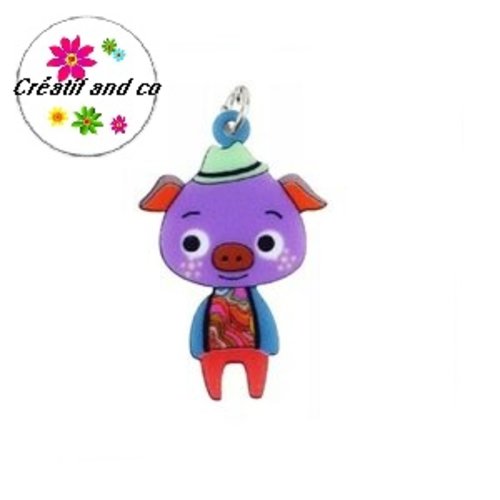 Cochon tête mauve coloré 36mm