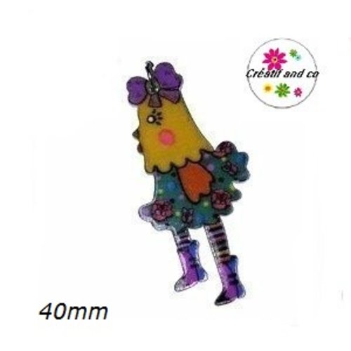 Breloque mademoiselle poussin colorée 40mm
