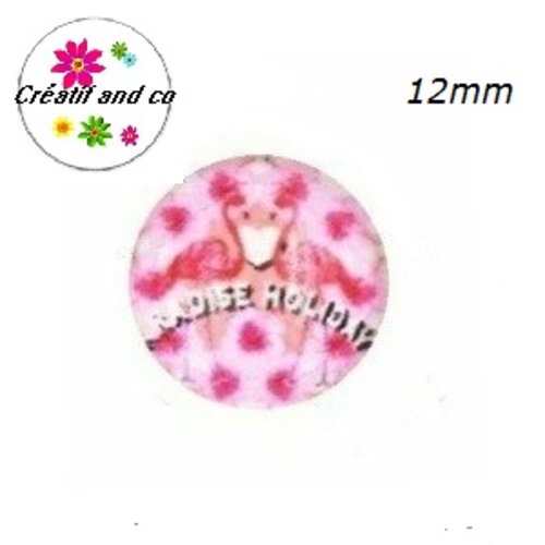 X2 cabochons flamant rose 12mm