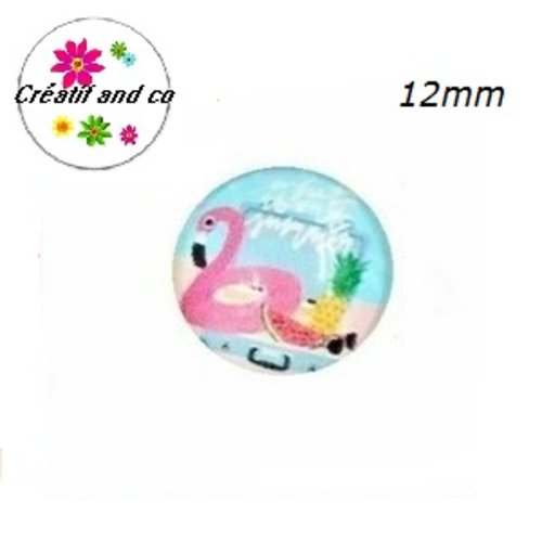 X2 cabochons flamant rose 12mm