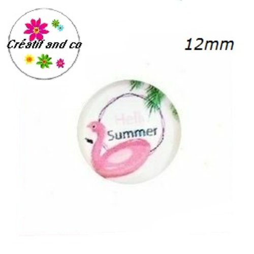 X2 cabochons flamant rose 12mm