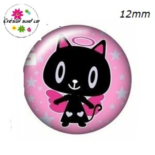 X2 cabochons chat ange 12mm