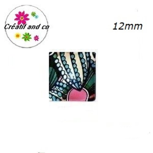 X2 cabochons carrés multicolores 12mm