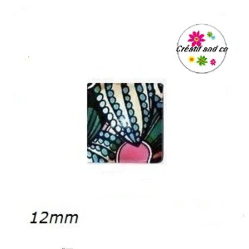 X2 cabochons carrés multicolores 12mm