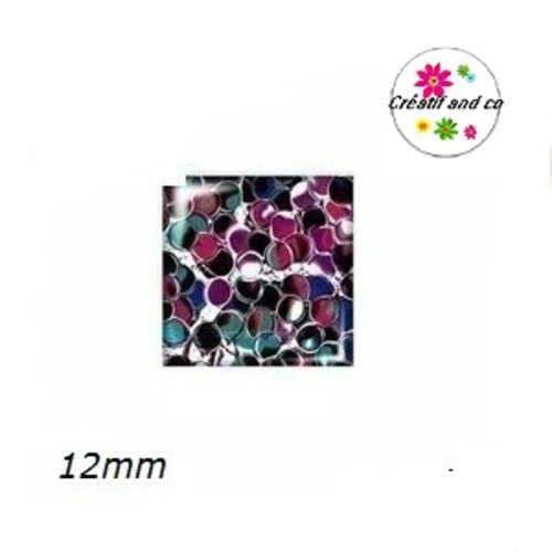 X2 cabochons carrés multicolores 12mm