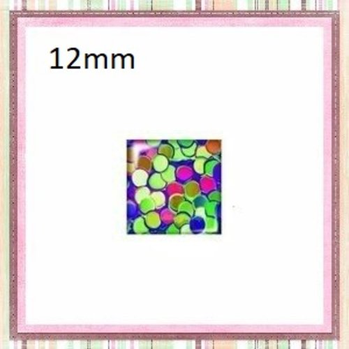 X2 cabochons carrés multicolores en verre 12mm