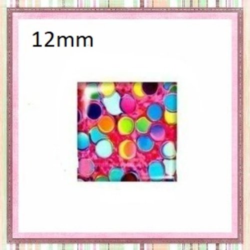 X2 cabochons carrés multicolores en verre 12mm