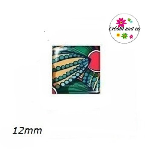 X2 cabochons carrés multicolores 12mm