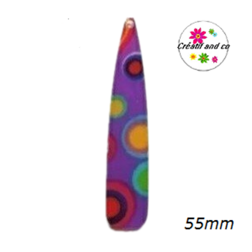 Breloque goutte mauve colorée acrylique 55mm