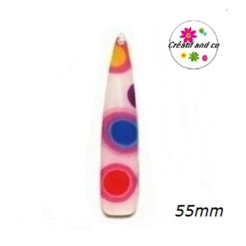 Breloque goutte blanche colorée acrylique 55mm