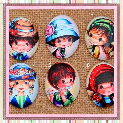 X2 cabochons ovales petite fille 18x25mm