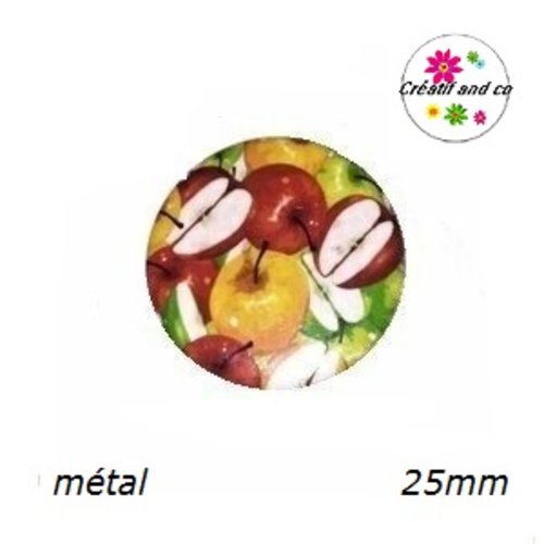 Cabochon coque métal nuée de pommes 25mm