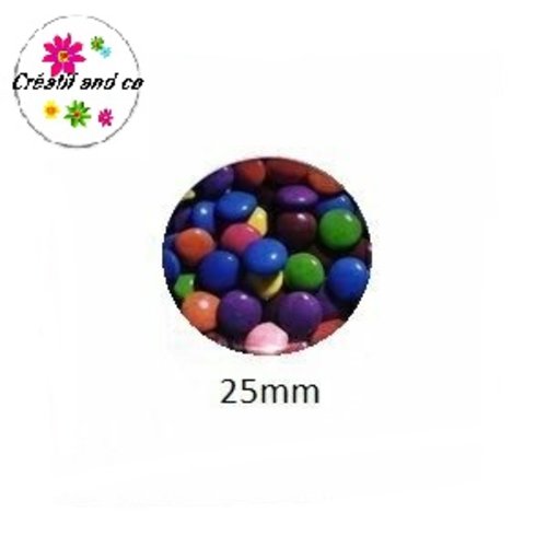Cabochon coque métal bonbon multicouleur chocolaté   25mm