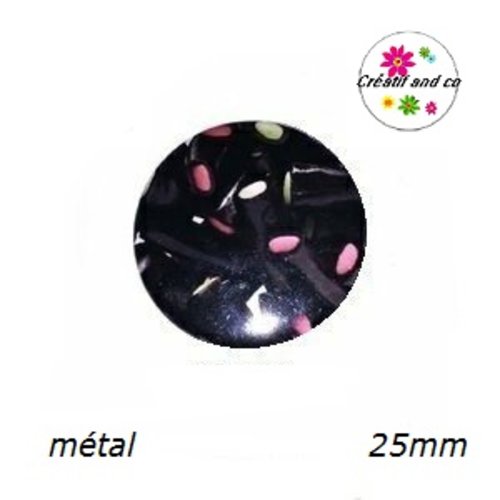 Cabochon coque métal bonbon réglisse fourré  25mm