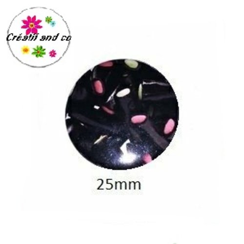 Cabochon coque métal bonbon réglisse fourré  25mm
