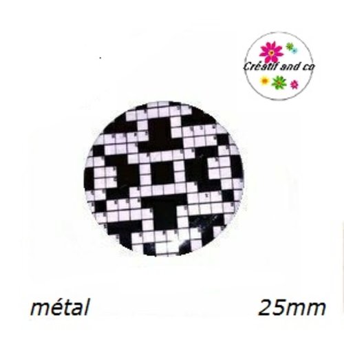 Cabochon coque métal grille mot croisé  25mm
