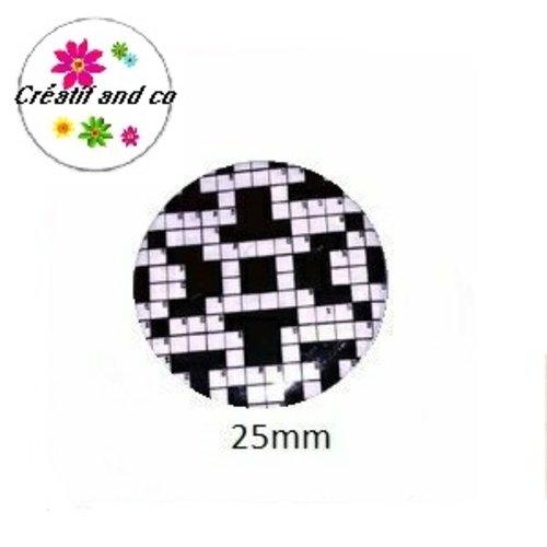 Cabochon coque métal grille mot croisé  25mm