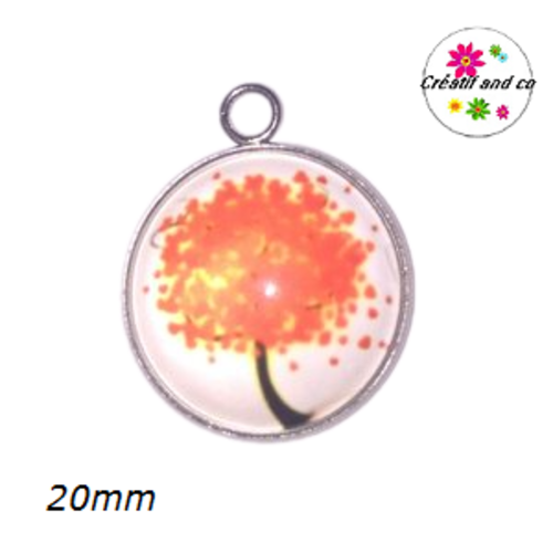Pendentif cabochon arbre de vie rouge orangé 20mm