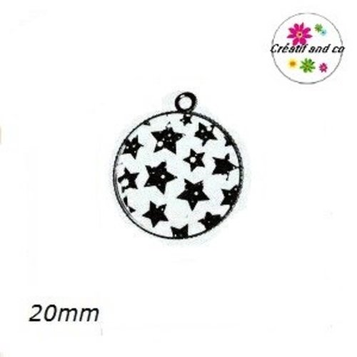 Pendentif cabochon étoile noire fond blanc 20mm