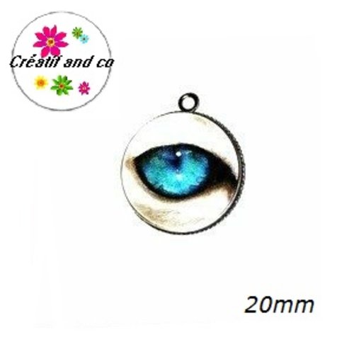 Pendentif cabochon oeil bleu 20mm