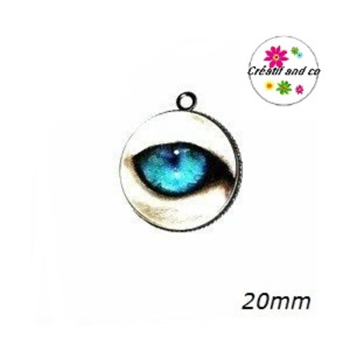 Pendentif cabochon oeil bleu 20mm