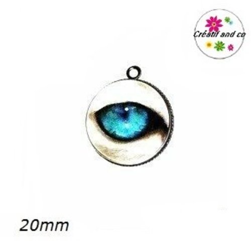 Pendentif cabochon oeil bleu 20mm