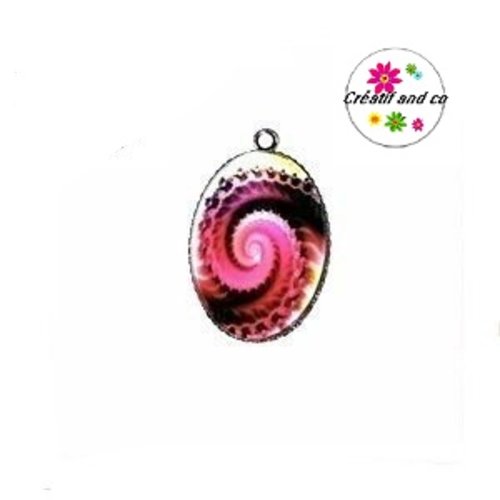 Pendentif cabochon ovale tourbillon de rose 18x25mm