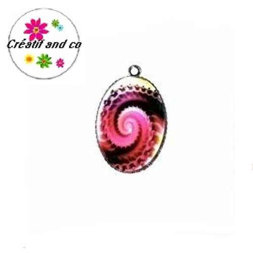 Pendentif cabochon ovale tourbillon de rose 18x25mm