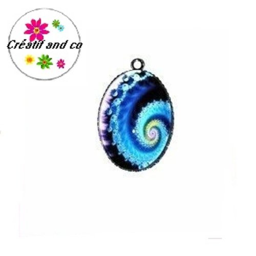 Pendentif cabochon ovale tourbillon de bleu 18x25mm