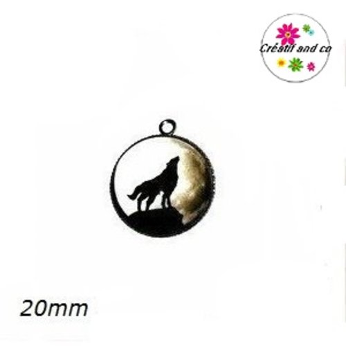 Pendentif cabochon loup sur la colline 20mm
