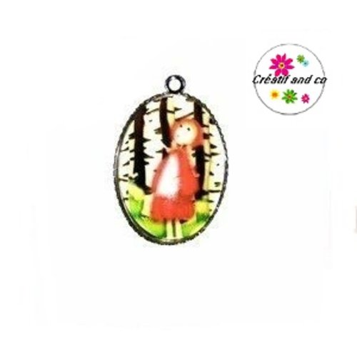 Pendentif cabochon ovale chaperon rouge 18x25mm