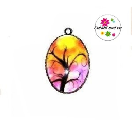 Pendentif cabochon ovale arbre de vie 18x25mm