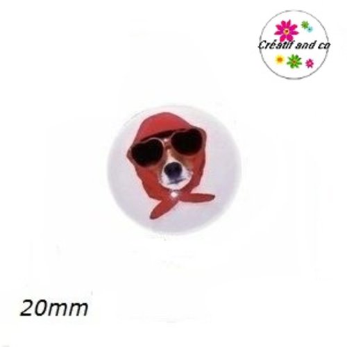 Cabochon rond chien et son foulard  20mm