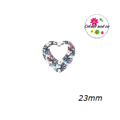 Breloque filigrane coeur colorée 23mm