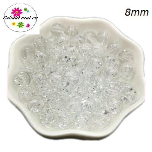 X10 perles rondes acryliques transparentes paillette argent 8mm