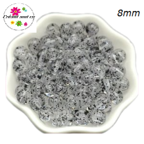 X10 perles rondes acryliques transparentes paillette noir 8mm
