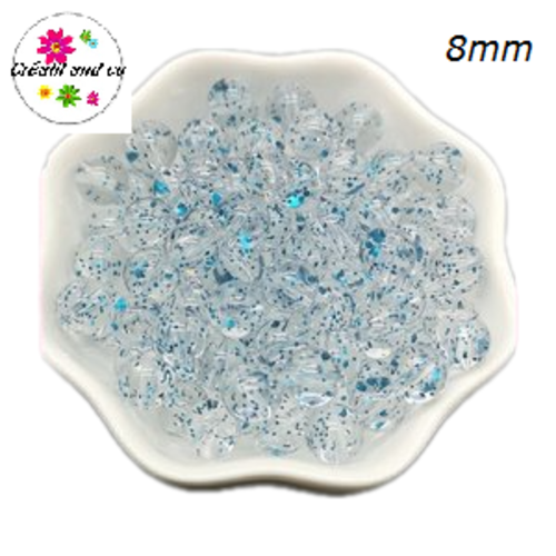 X10 perles rondes acryliques transparentes paillette bleu 8mm