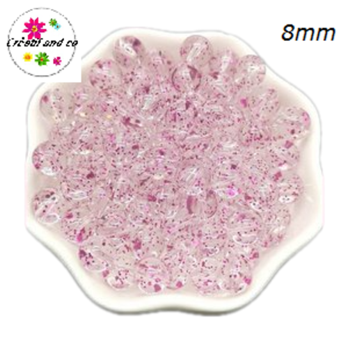 X10 perles rondes acryliques transparentes paillette rose  8mm