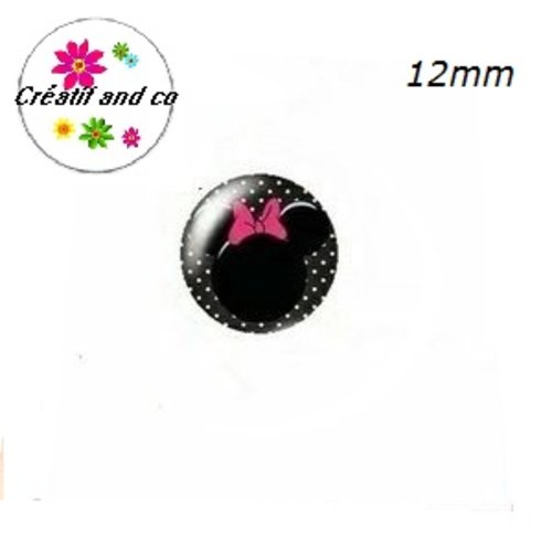 X2 cabochons oreille minnie noeud fuchsia 12mm