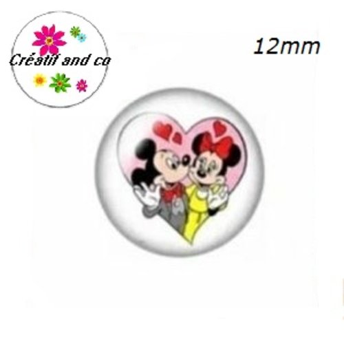 X2 cabochons minnie et mickey amoureux 12mm