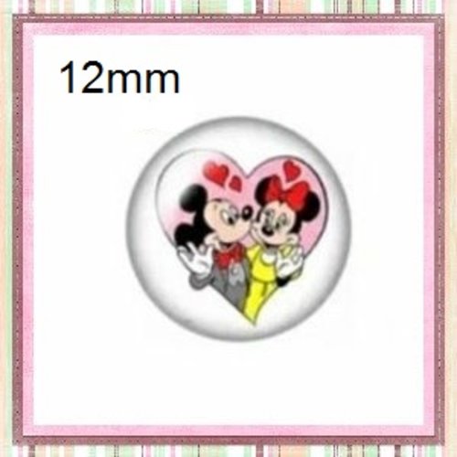 X2 cabochons minnie et mickey amoureux 12mm