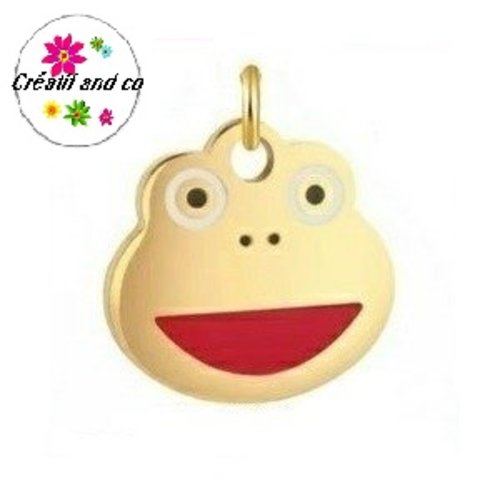Petit pendentif tête de grenouille acier inoxydable doré émaillé
