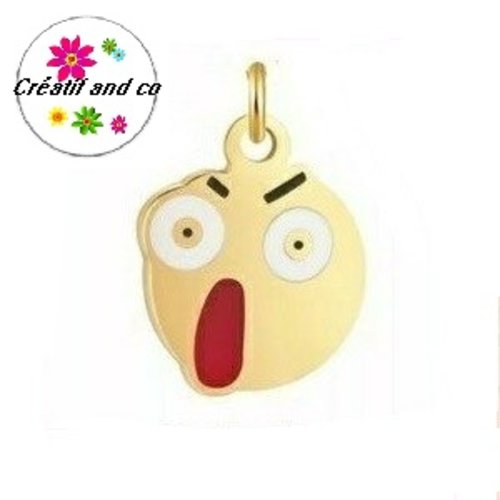 Petit pendentif smiley qui crie acier inoxydable doré émaillé